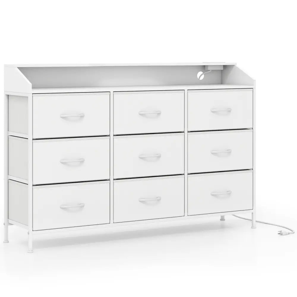 Storage Organizer with LED Lights and 9 Fabric Drawers for Bedroom-White - White - Dressers & Chests