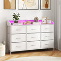 Storage Organizer with LED Lights and 9 Fabric Drawers for Bedroom-White - White - Dressers & Chests