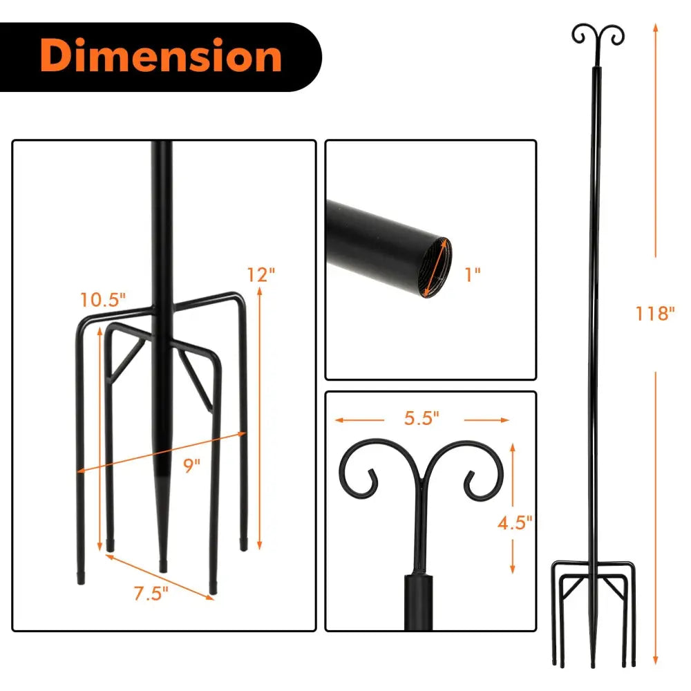 String Light Poles 2 Pack Outdoor Metal Poles with Top Arc Hook and 5-Prong Base-10 ft - Black - Outdoor Decor