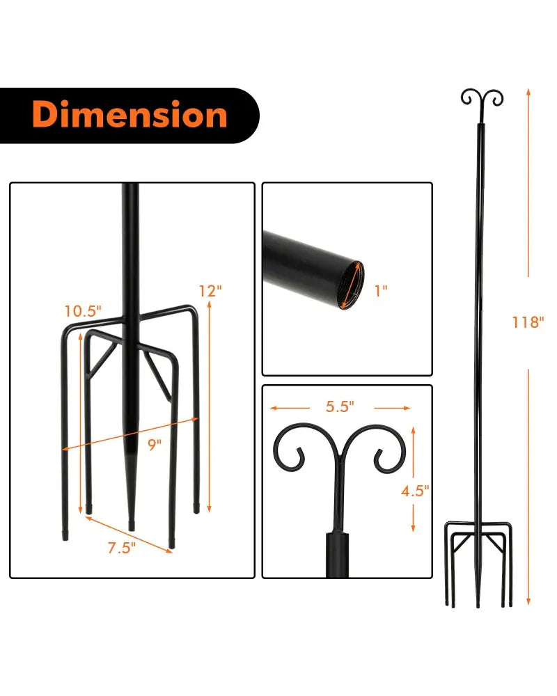 String Light Poles 2 Pack Outdoor Metal Poles with Top Arc Hook and 5-Prong Base-10 ft - Black - Outdoor Decor