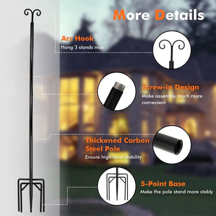String Light Poles 2 Pack Outdoor Metal Poles with Top Arc Hook and 5-Prong Base-10 ft - Black - Outdoor Decor