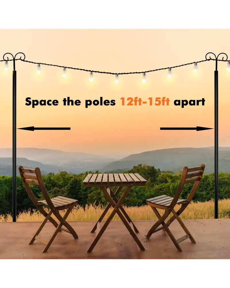 String Light Poles 2 Pack Outdoor Metal Poles with Top Arc Hook and 5-Prong Base-10 ft - Black - Outdoor Decor