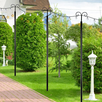 String Light Poles 2 Pack Outdoor Metal Poles with Top Arc Hook and 5-Prong Base-10 ft - Black - Outdoor Decor
