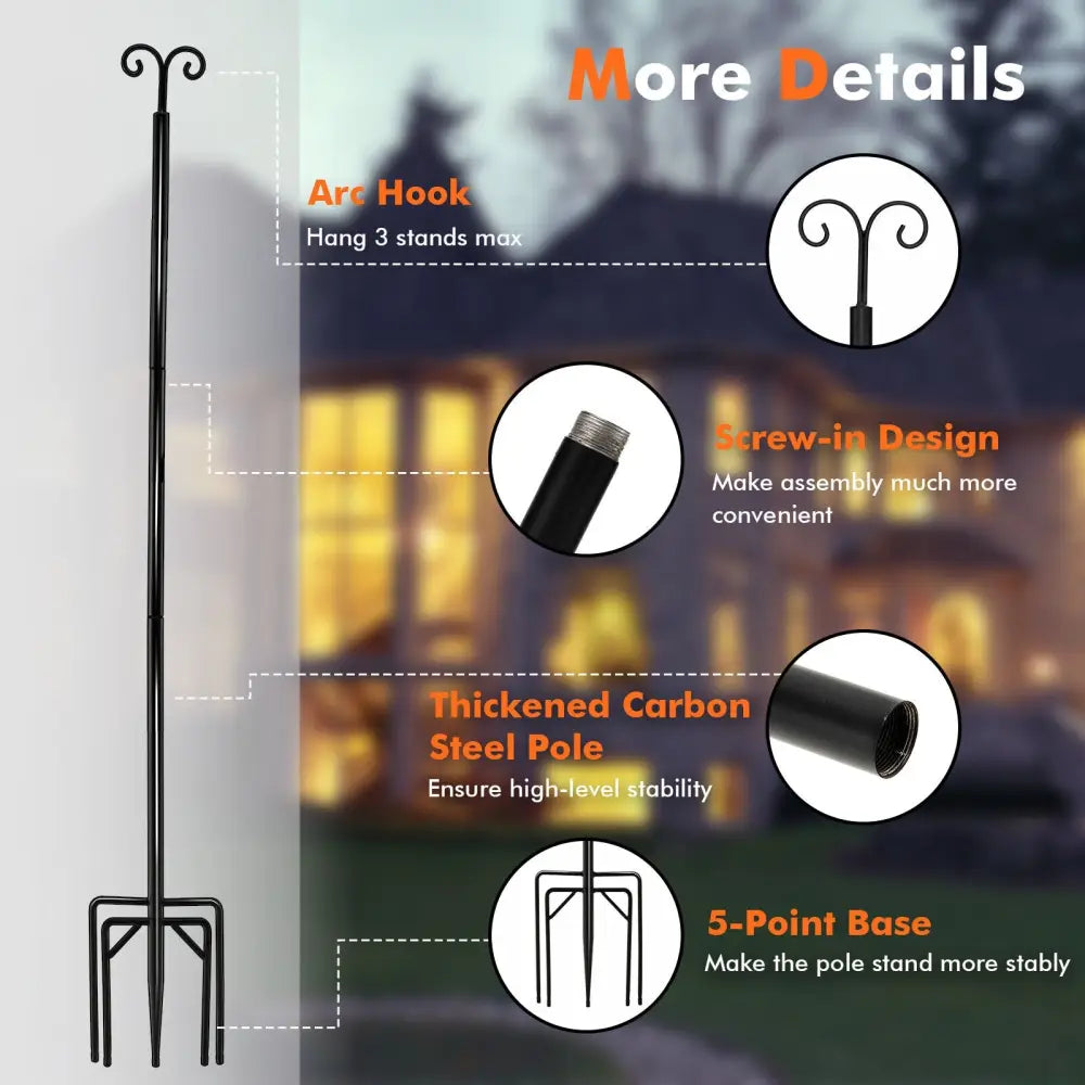 String Light Poles 2 Pack Outdoor Metal Poles with Top Arc Hook and 5-Prong Base-10 ft - Black - Outdoor Decor