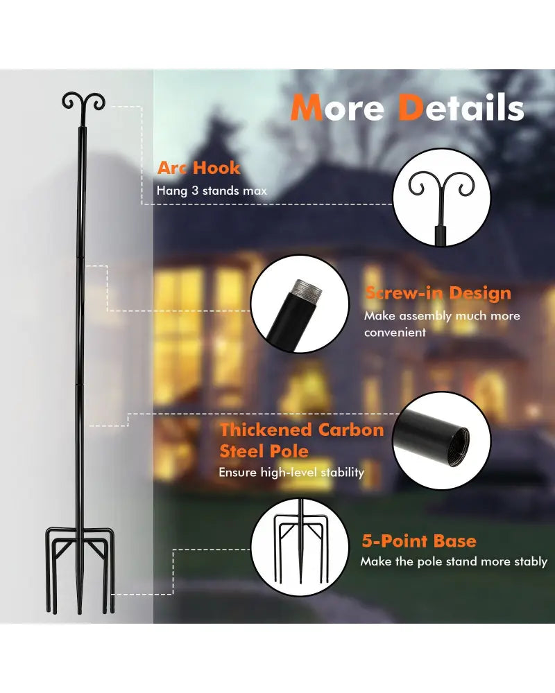 String Light Poles 2 Pack Outdoor Metal Poles with Top Arc Hook and 5-Prong Base-10 ft - Black - Outdoor Decor