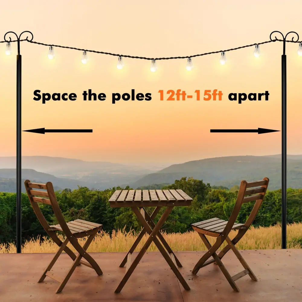 String Light Poles 2 Pack Outdoor Metal Poles with Top Arc Hook and 5-Prong Base-10 ft - Black - Outdoor Decor