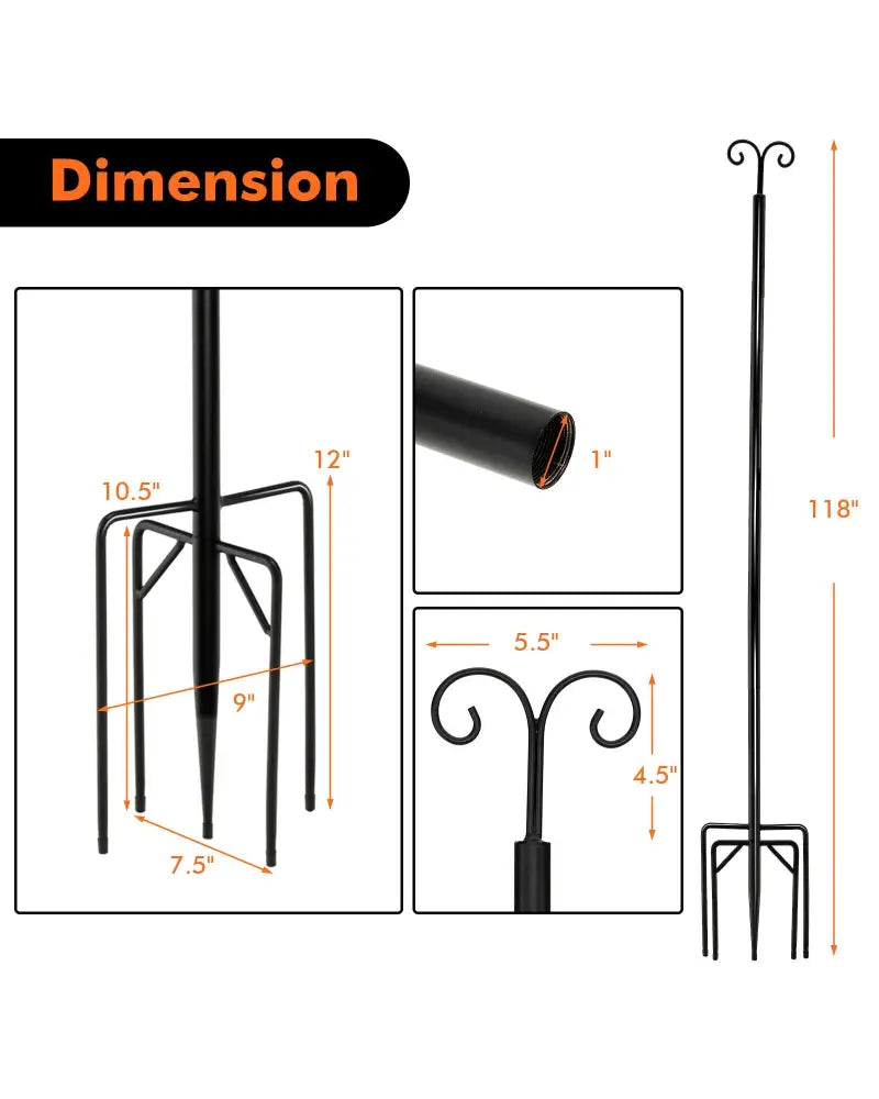 String Light Poles 2 Pack Outdoor Metal Poles with Top Arc Hook and 5-Prong Base-10 ft - Black - Outdoor Decor