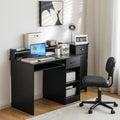 Study Laptop Table with Drawer and Keyboard Tray-Black - Black - Computer Desks