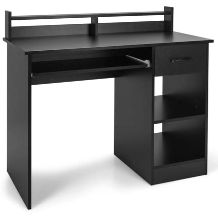 Study Laptop Table with Drawer and Keyboard Tray-Black - Black - Computer Desks