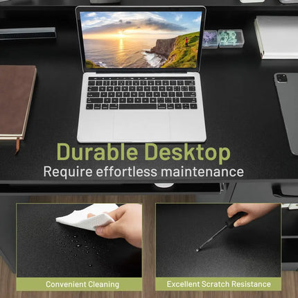 Study Laptop Table with Drawer and Keyboard Tray-Black - Black - Computer Desks