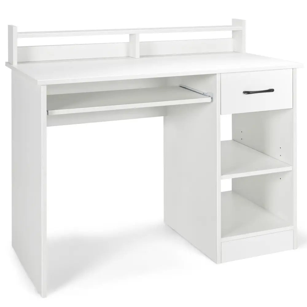 Study Laptop Table with Drawer and Keyboard Tray-White - White - Computer Desks