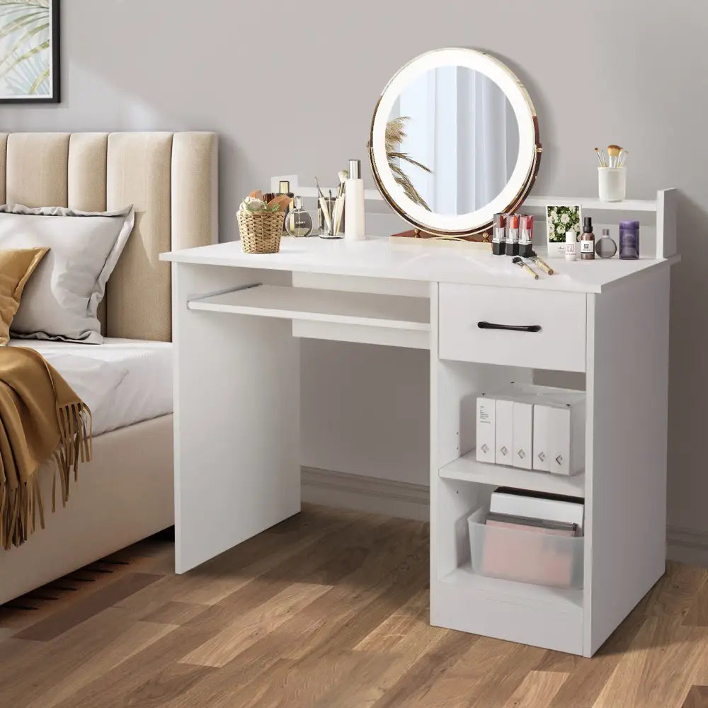 Study Laptop Table with Drawer and Keyboard Tray-White - White - Computer Desks