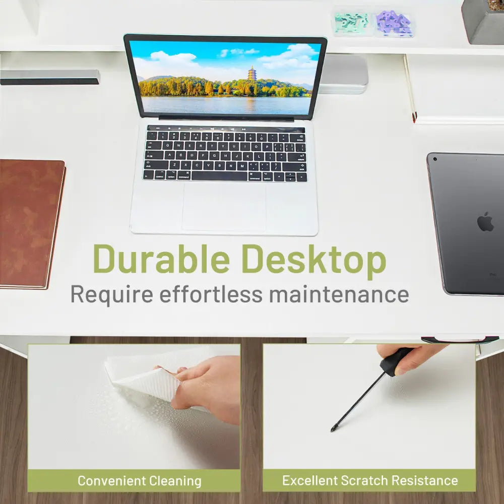 Study Laptop Table with Drawer and Keyboard Tray-White - White - Computer Desks