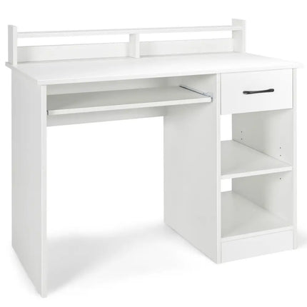 Study Laptop Table with Drawer and Keyboard Tray-White - White - Computer Desks