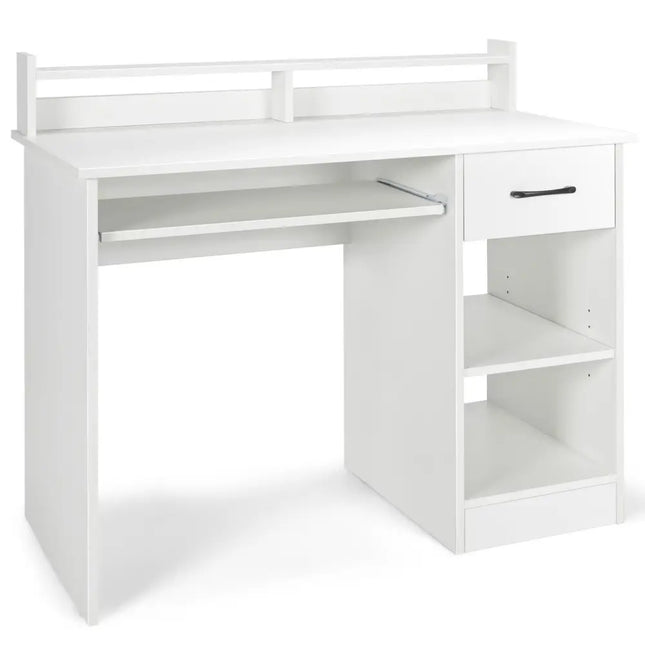 Study Laptop Table with Drawer and Keyboard Tray-White - White - Computer Desks