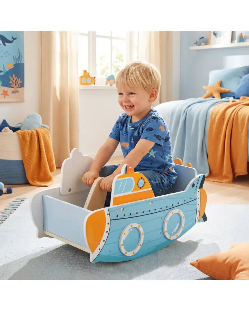 Submarine Wooden Climbing Toy with Rotating Propeller and Rocking Climber - Climbers & Slides