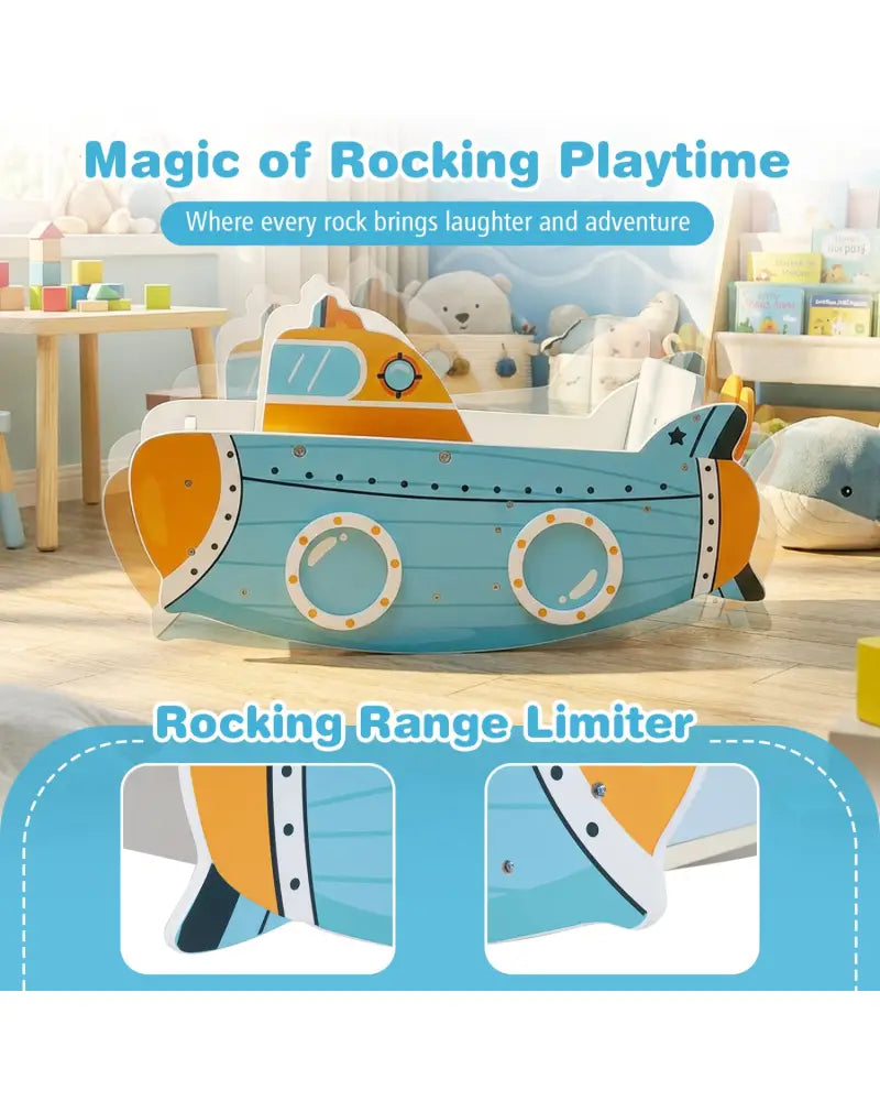 Submarine Wooden Climbing Toy with Rotating Propeller and Rocking Climber - Climbers & Slides