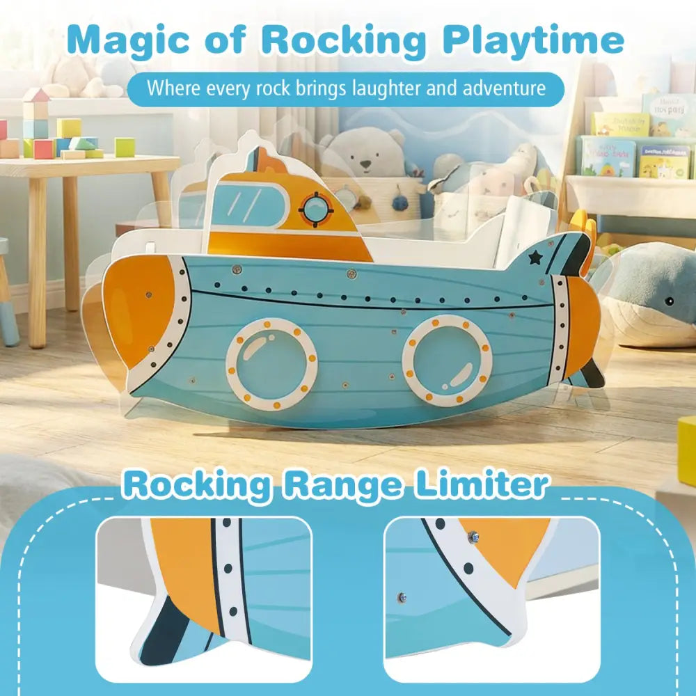 Submarine Wooden Climbing Toy with Rotating Propeller and Rocking Climber - Climbers & Slides