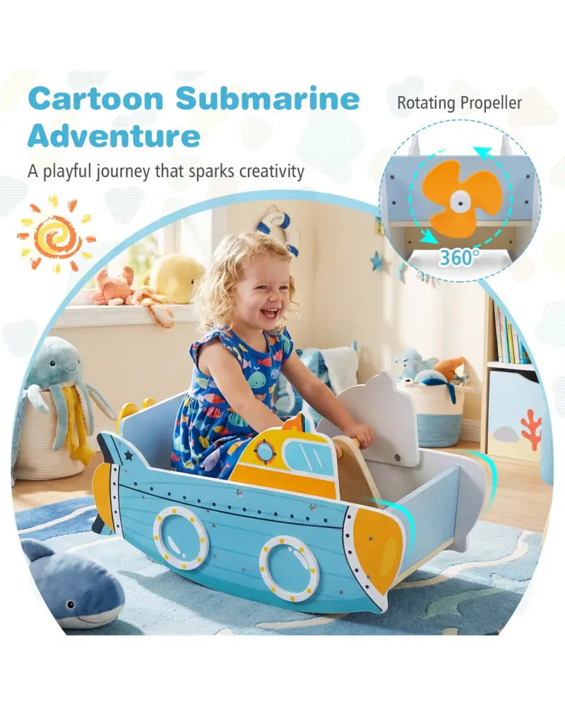Submarine Wooden Climbing Toy with Rotating Propeller and Rocking Climber - Climbers & Slides