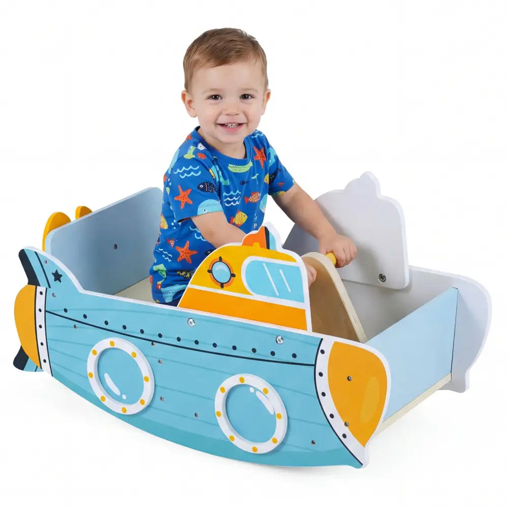 Submarine Wooden Climbing Toy with Rotating Propeller and Rocking Climber - Climbers & Slides