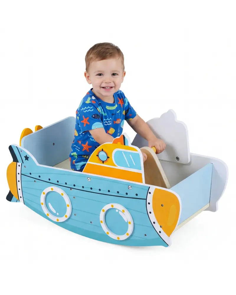 Submarine Wooden Climbing Toy with Rotating Propeller and Rocking Climber - Climbers & Slides