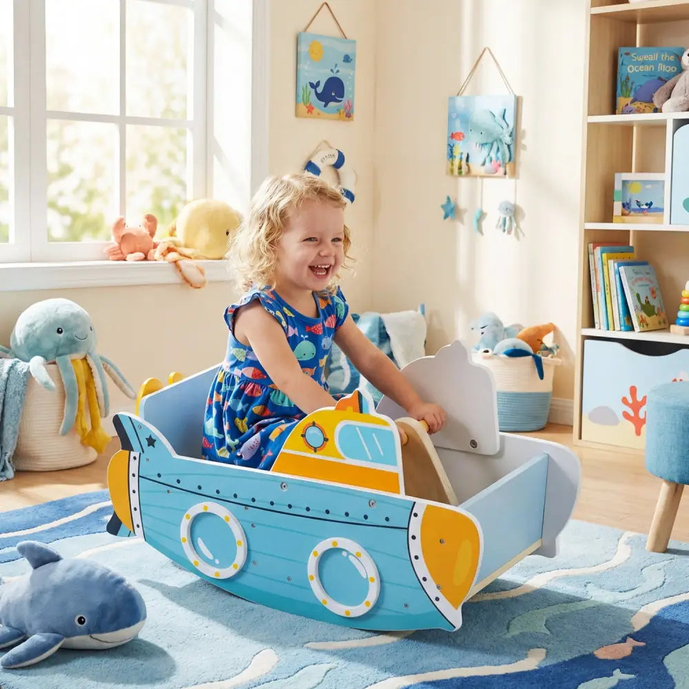Submarine Wooden Climbing Toy with Rotating Propeller and Rocking Climber - Climbers & Slides