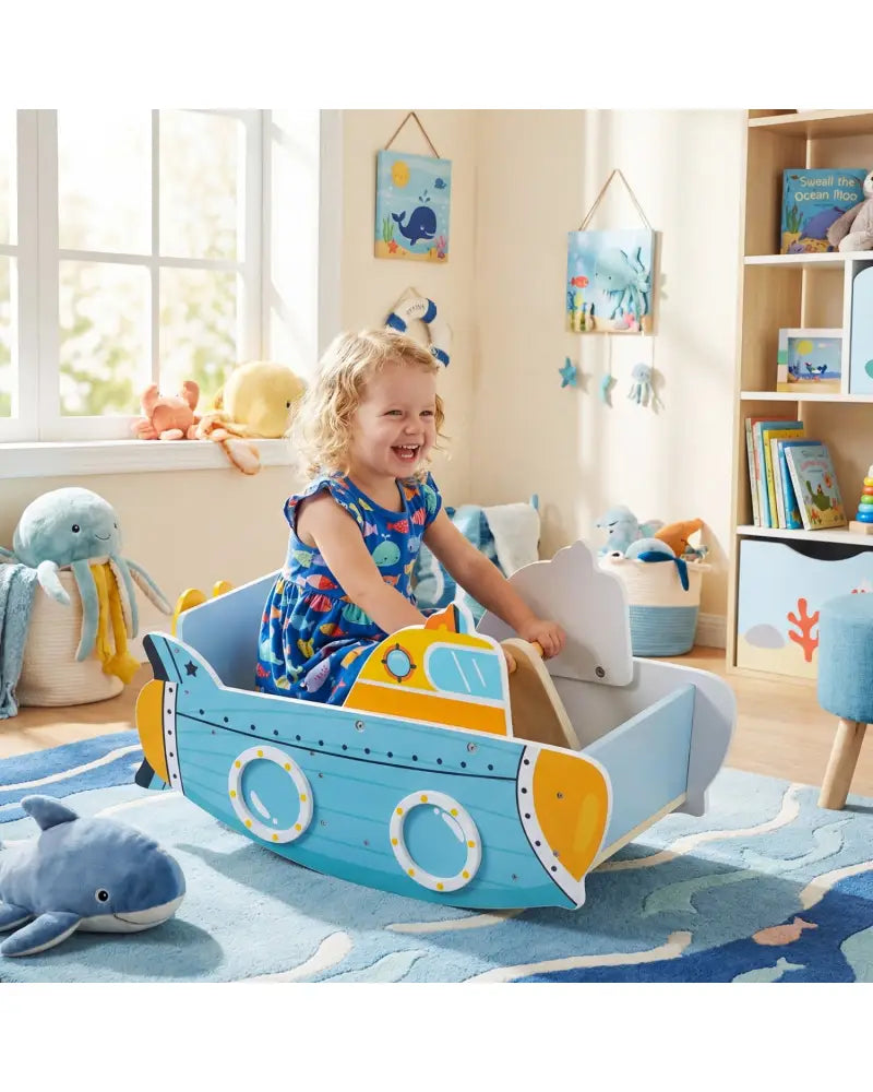 Submarine Wooden Climbing Toy with Rotating Propeller and Rocking Climber - Climbers & Slides