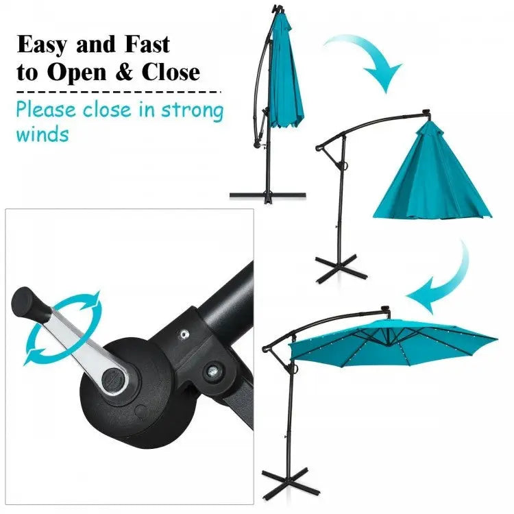 Summer Patio Luxury Bundle: 5-Pc Rattan Furniture Set 8-in-1 Water Slide & 10ft LED Offset Umbrella - Outdoor & Patio