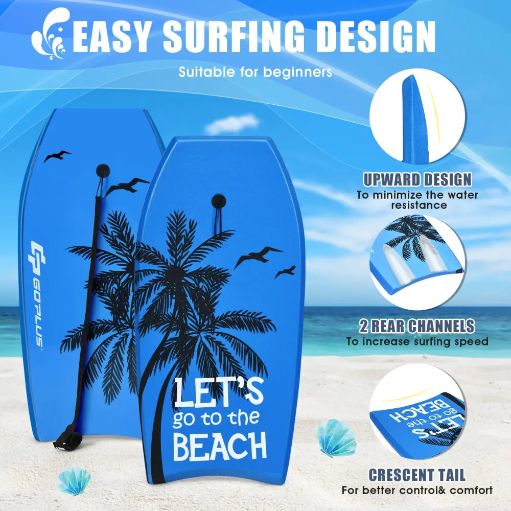 Super Lightweight Bodyboard Surfing with Leash EPS Core Boarding-S - Blue - Surfing