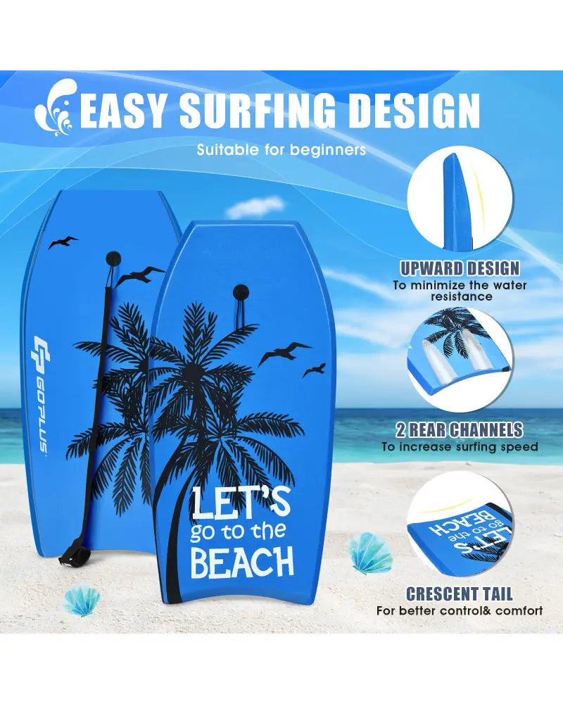 Super Lightweight Bodyboard Surfing with Leash EPS Core Boarding-S - Blue - Surfing