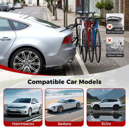 Superbuy Trunk Mount 3-Bike Rack with Anti-Sway Straps & Soft Padding for SUV - Garages