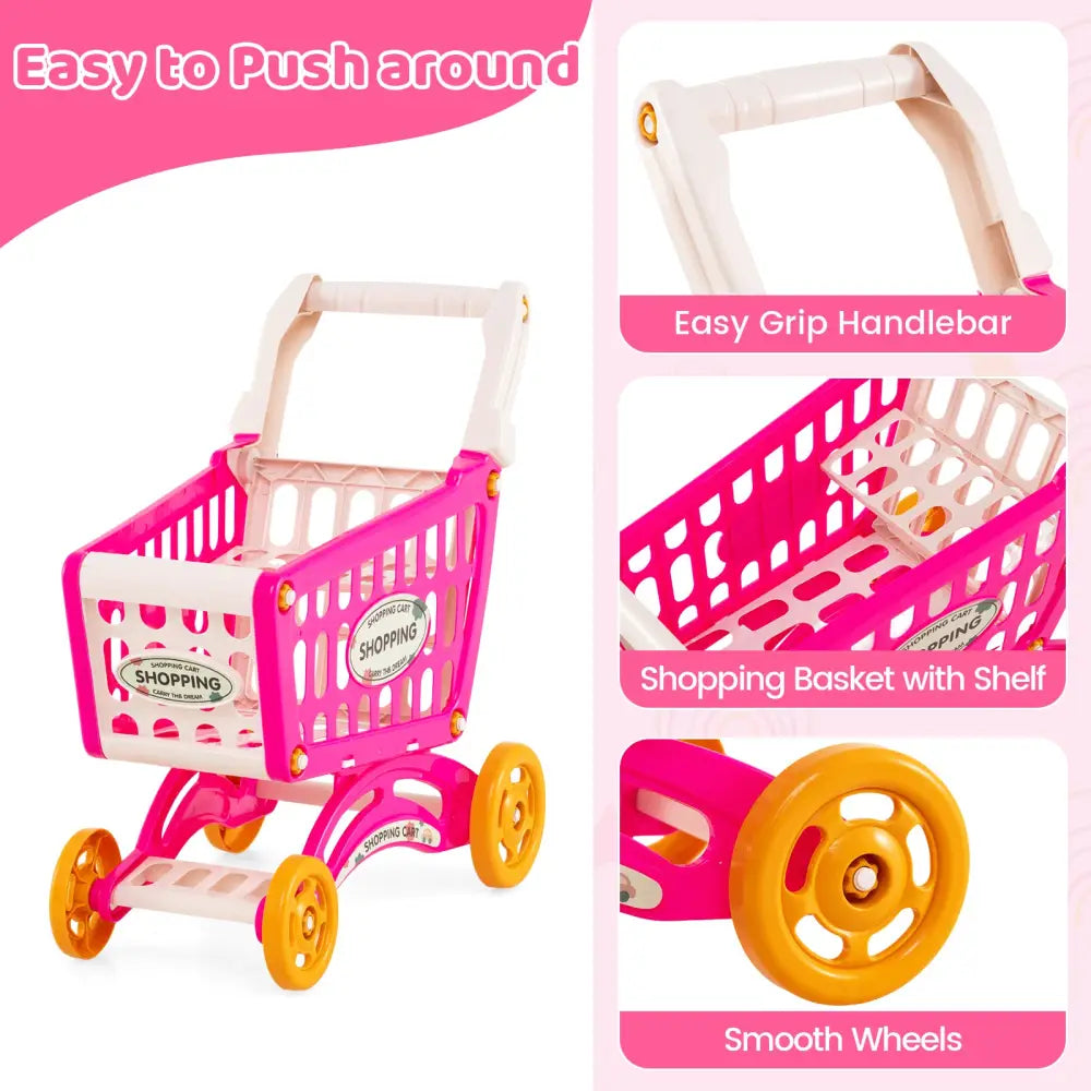 Supermarket Playset for Kids 76 PCS Pretend Play Grocery Store Set with Shopping Cart-Pink - Pink - Pretend Toys