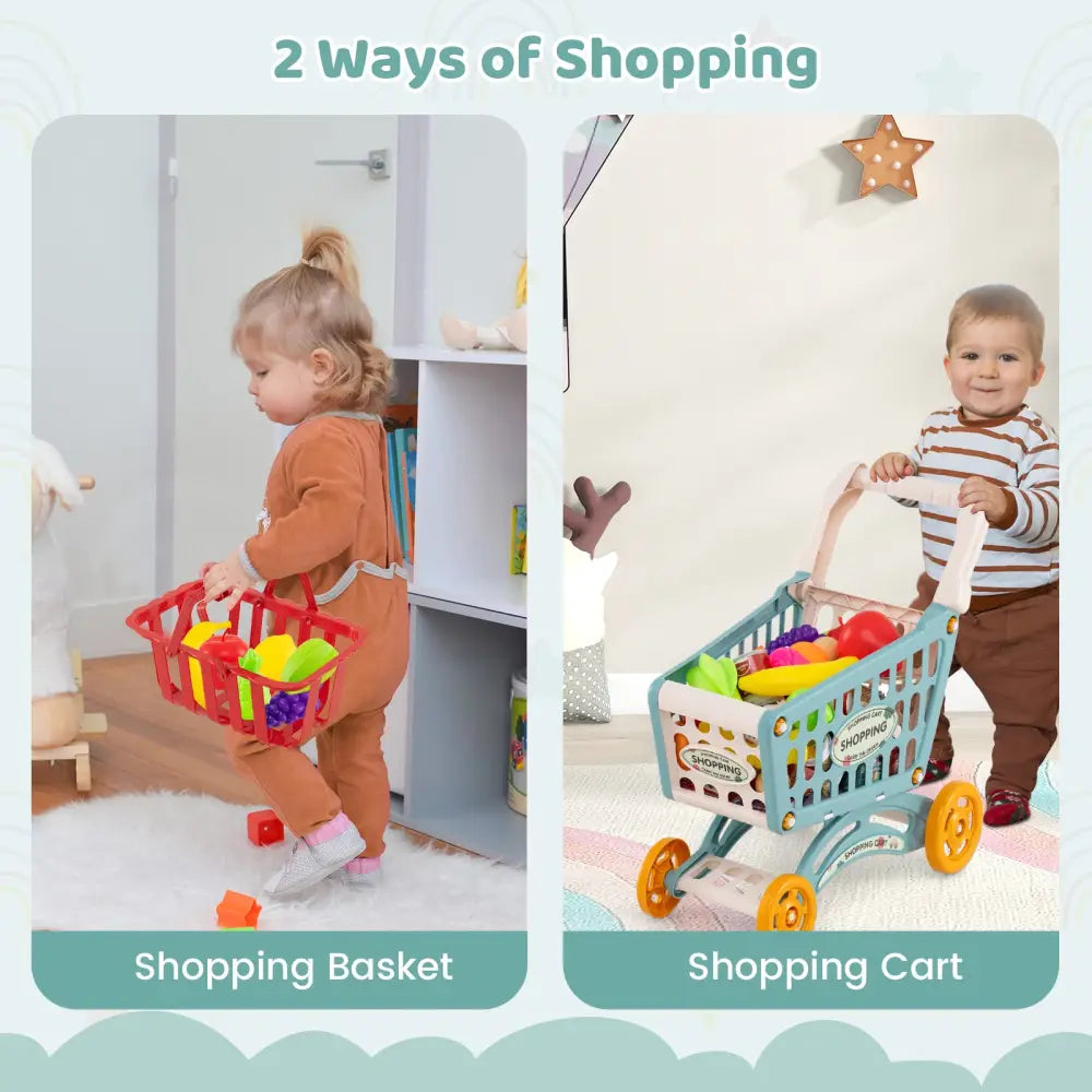 Supermarket Playset for Kids 76 PCS Pretend Play Grocery Store Set with Shopping Cart-Blue - Blue - Pretend Toys
