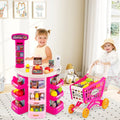 Supermarket Playset for Kids 76 PCS Pretend Play Grocery Store Set with Shopping Cart-Pink - Pink - Pretend Toys