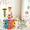 Supermarket Playset for Kids 76 PCS Pretend Play Grocery Store Set with Shopping Cart-Blue - Blue - Pretend Toys