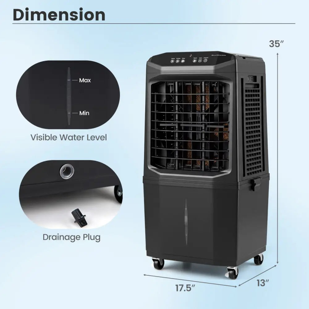 Swamp Cooler 1800 CFM Evaporative Air Cooler with 7 Gal Detachable Water Tank-Black - Black - Air Coolers