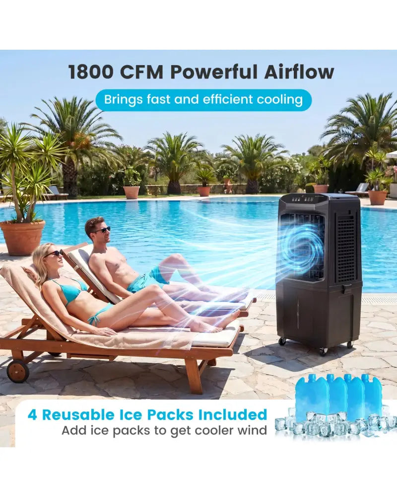 Swamp Cooler 1800 CFM Evaporative Air Cooler with 7 Gal Detachable Water Tank-Black - Black - Air Coolers