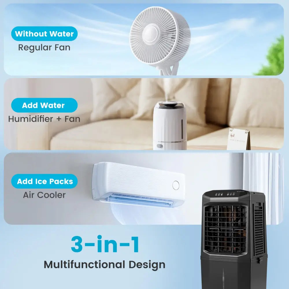 Swamp Cooler 1800 CFM Evaporative Air Cooler with 7 Gal Detachable Water Tank-Black - Black - Air Coolers
