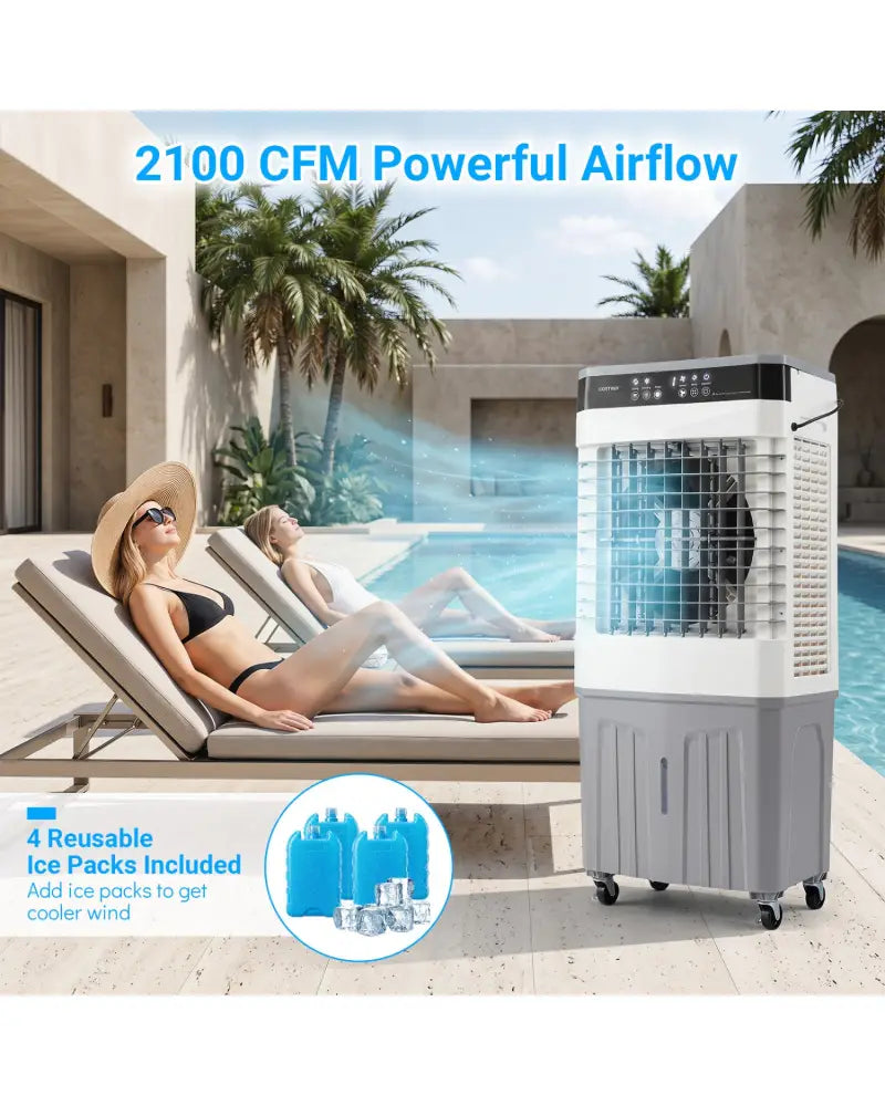 Swamp Cooler 2100 CFM 3-in-1 Evaporative Air Cooler with 7.2 Gal Water Tank-White - White - Air Coolers