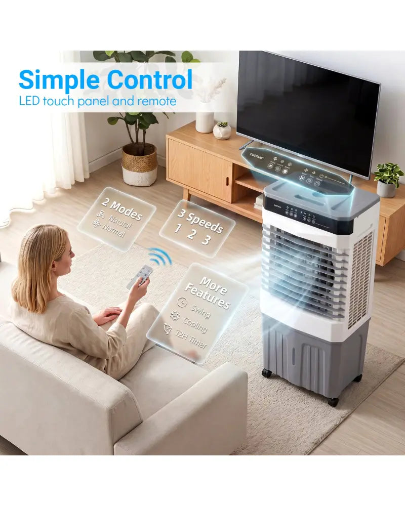 Swamp Cooler 2100 CFM 3-in-1 Evaporative Air Cooler with 7.2 Gal Water Tank-White - White - Air Coolers