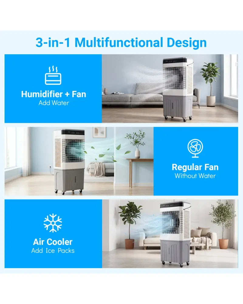 Swamp Cooler 2100 CFM 3-in-1 Evaporative Air Cooler with 7.2 Gal Water Tank-White - White - Air Coolers