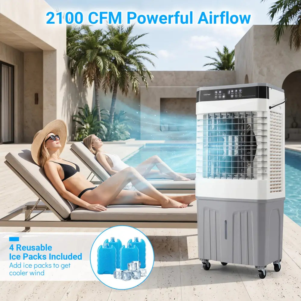 Swamp Cooler 2100 CFM 3-in-1 Evaporative Air Cooler with 7.2 Gal Water Tank-White - White - Air Coolers