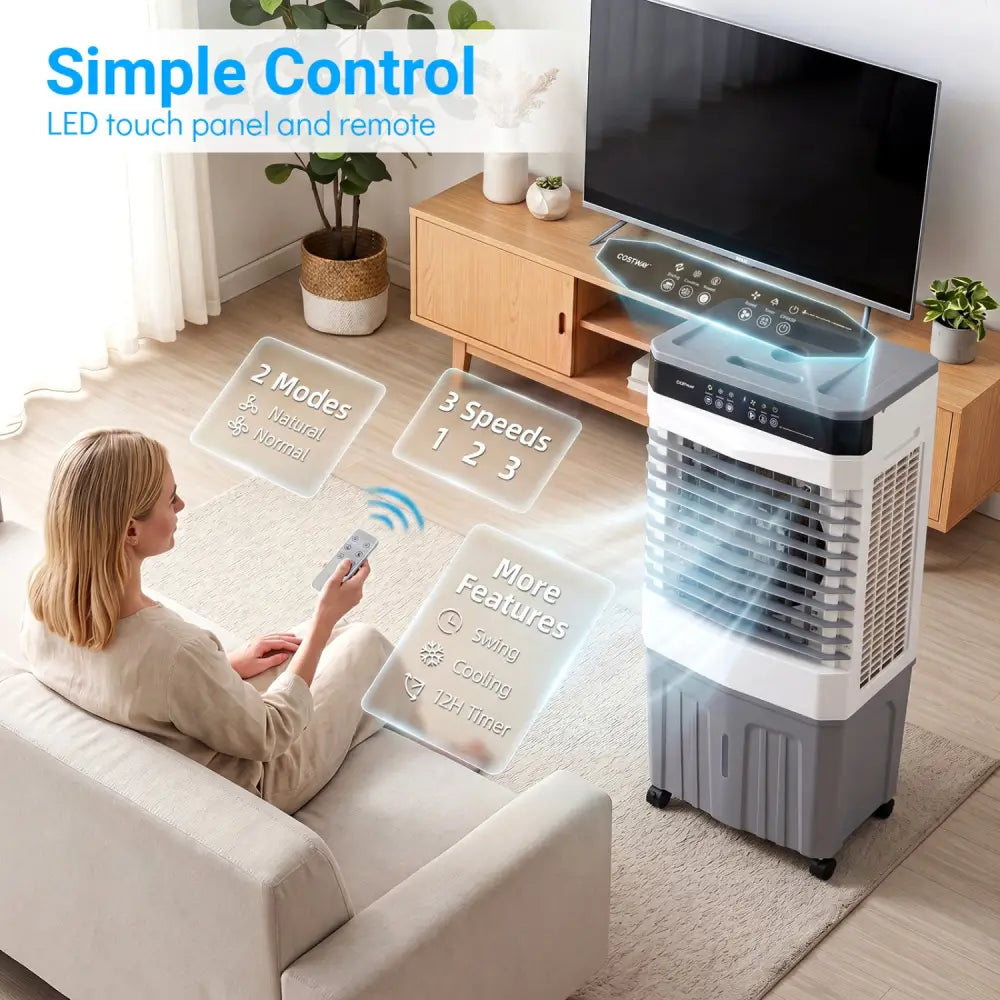 Swamp Cooler 2100 CFM 3-in-1 Evaporative Air Cooler with 7.2 Gal Water Tank-White - White - Air Coolers