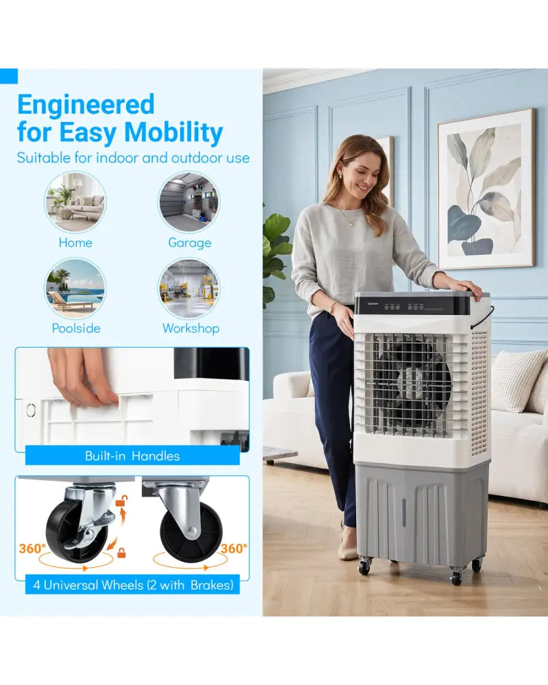 Swamp Cooler 2100 CFM 3-in-1 Evaporative Air Cooler with 7.2 Gal Water Tank-White - White - Air Coolers