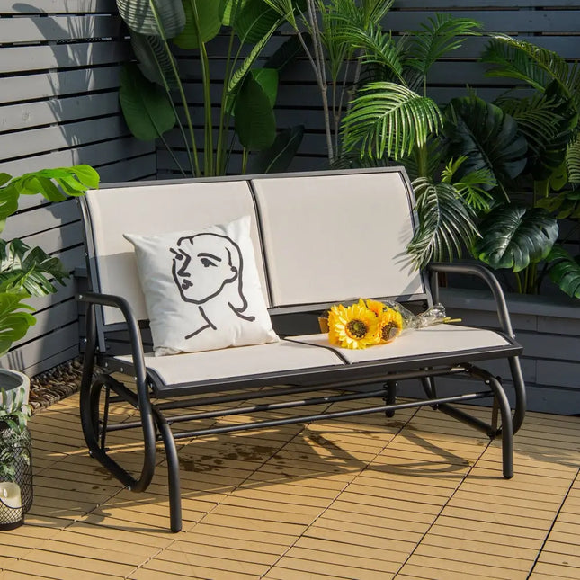 Swing Glider Chair 48 Inch Loveseat Rocker Lounge Backyard-Beige - Beige - Patio Rocking Chairs & Gliders