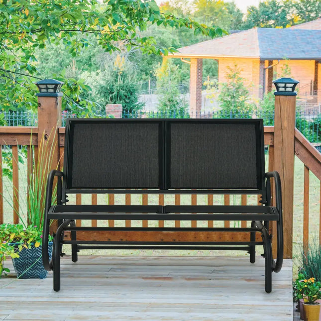 Swing Glider Chair 48 Inch Loveseat Rocker Lounge Backyard-Black - Black - Patio Rocking Chairs & Gliders