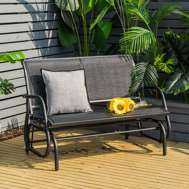 Swing Glider Chair 48 Inch Loveseat Rocker Lounge Backyard-Black - Black - Patio Rocking Chairs & Gliders