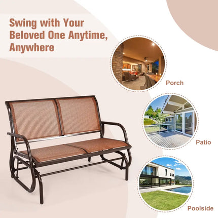 Swing Glider Chair 48 Inch Loveseat Rocker Lounge Backyard-Brown - Brown - Patio Rocking Chairs & Gliders