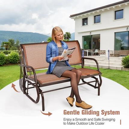 Swing Glider Chair 48 Inch Loveseat Rocker Lounge Backyard-Brown - Brown - Patio Rocking Chairs & Gliders