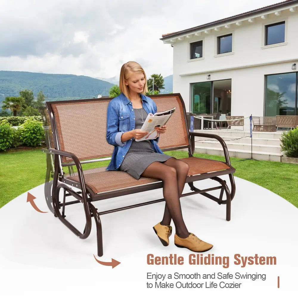 Swing Glider Chair 48 Inch Loveseat Rocker Lounge Backyard-Brown - Brown - Patio Rocking Chairs & Gliders